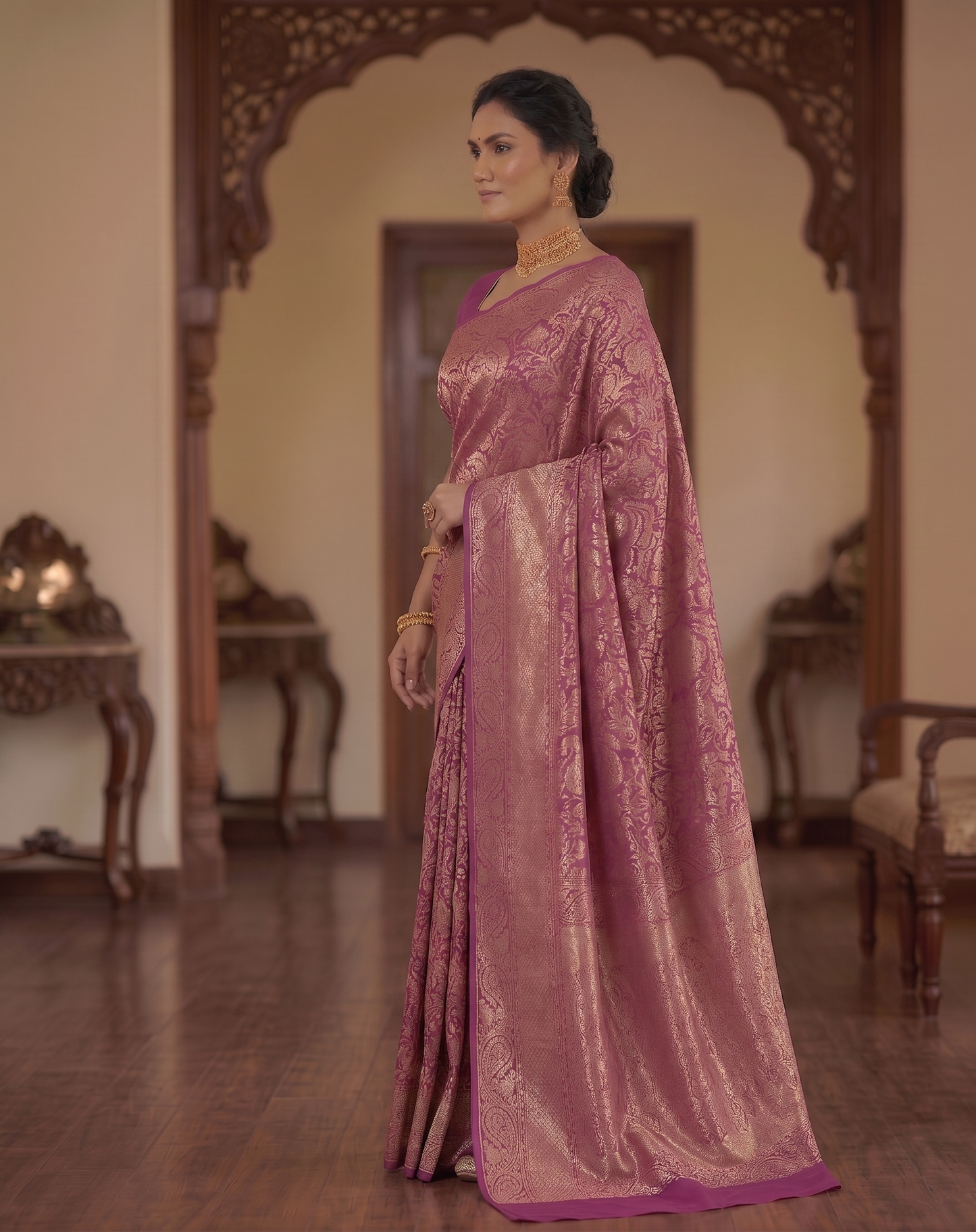 Wine Woven Design Art Silk Kanjivaram Saree