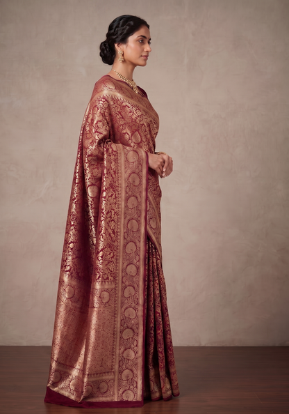 Wine Woven Design Art Silk Kanjivaram Saree