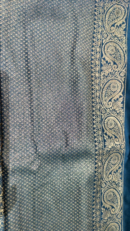 Dark Blue Woven Design Art Silk Kanjivaram Saree