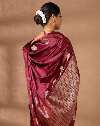 Wine Woven Design Crape Saree