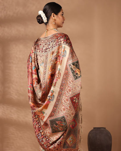 Cream Woven Design Viscoris Saree