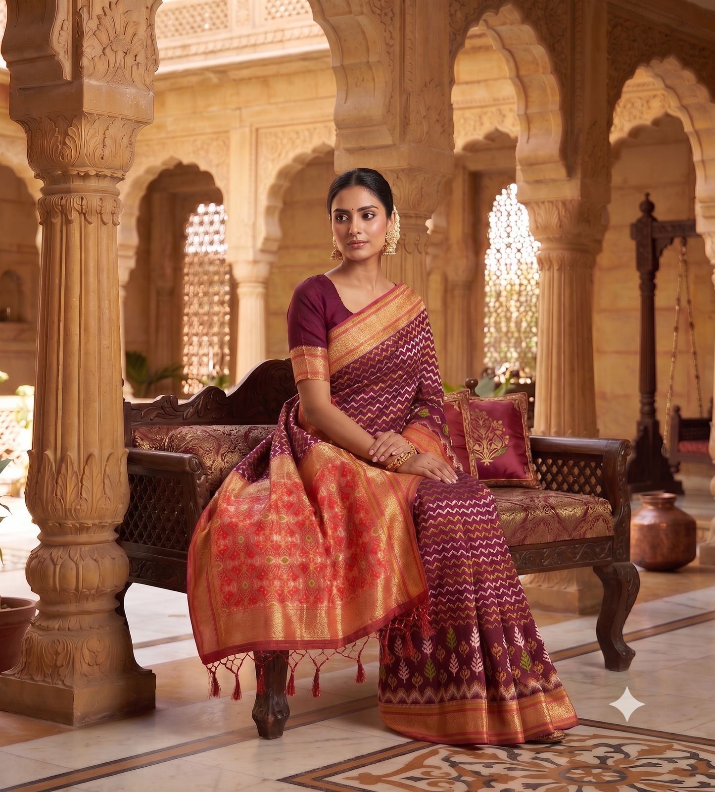 Wine Woven Design Kanjivaram Saree
