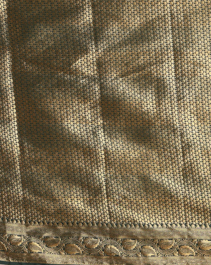 Off White Bottle Green Woven Design Balaton Saree