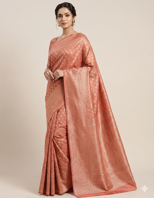 Peach Woven Design Art Silk Kanjivaram Saree
