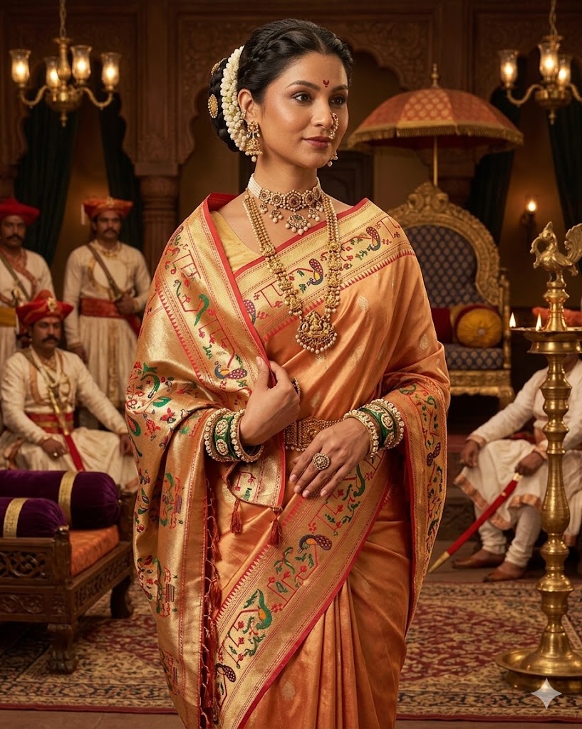 Orange Woven Design Viscoris Saree