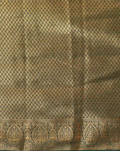 Off White Bottle Green Woven Design Balaton Saree