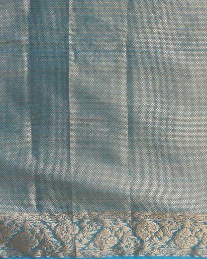 Off White Peacock Blue Woven Design Balaton Saree