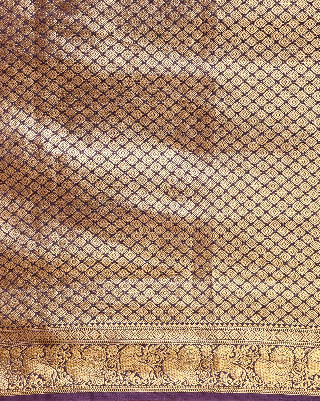 Off White Purple Woven Design Balaton Saree