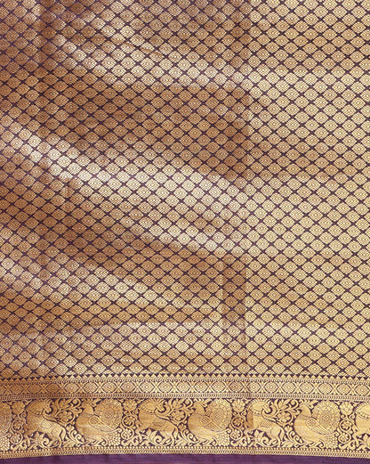 Off White Purple Woven Design Balaton Saree
