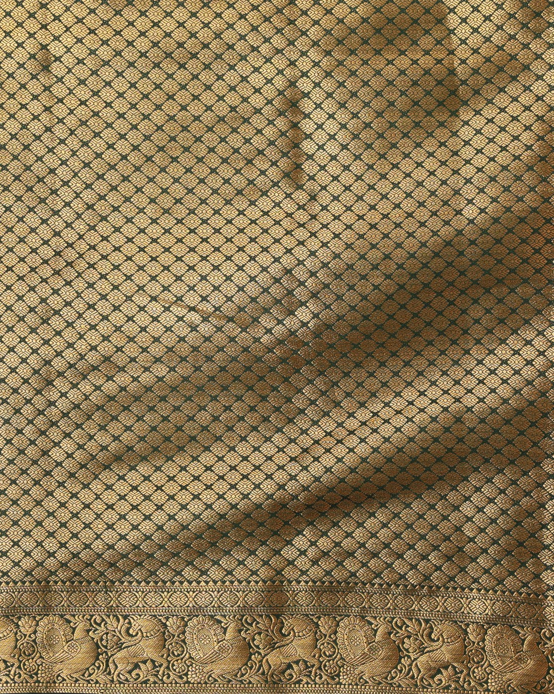 Off White Bottle Green Woven Design Balaton Saree