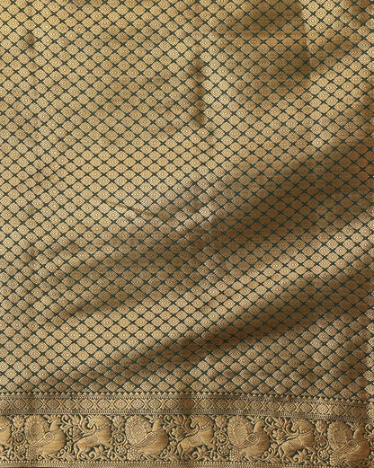 Off White Bottle Green Woven Design Balaton Saree