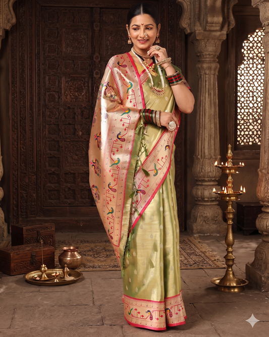 Green Woven Design Viscoris Saree