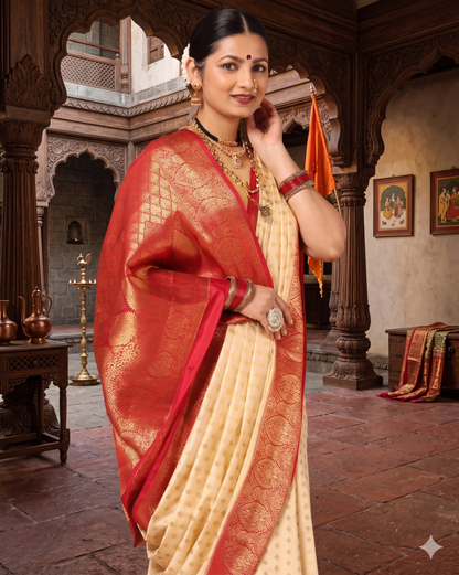 Off White Maroon Woven Design Balaton Saree