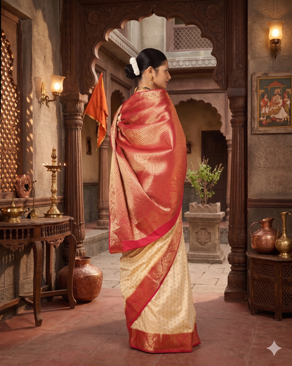 Off White Red Woven Design Balaton Saree