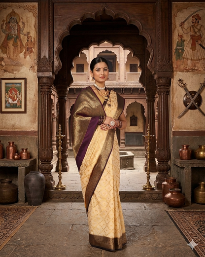 Off White Navy Woven Design Balaton Saree