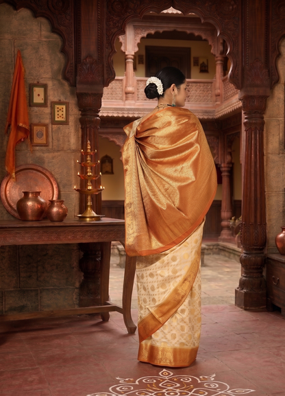 Off White Mustard Woven Design Balaton Saree
