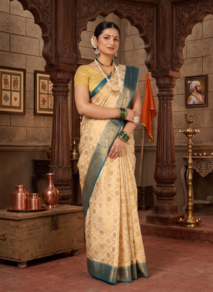 Off White Blue Woven Design Balaton Saree