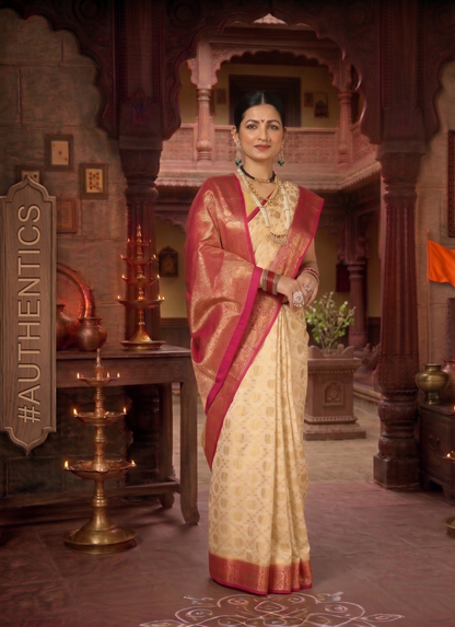 Off White Red Woven Design Balaton Saree