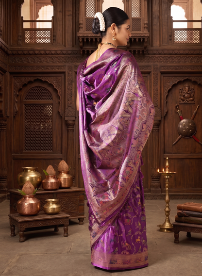 Purple Woven Design Satin Saree