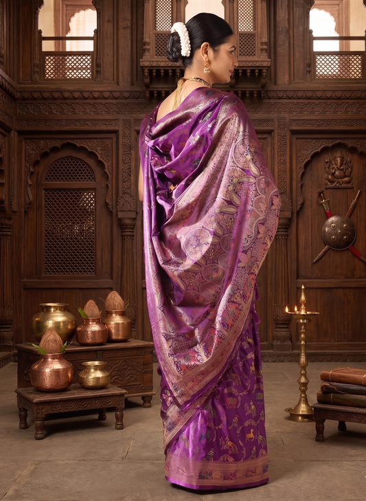 Purple Woven Design Satin Saree