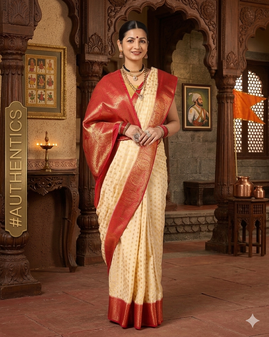 Off White Maroon Woven Design Balaton Saree