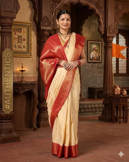 Off White Maroon Woven Design Balaton Saree