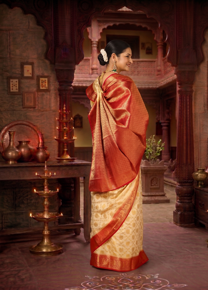 Off White Red Woven Design Balaton Saree