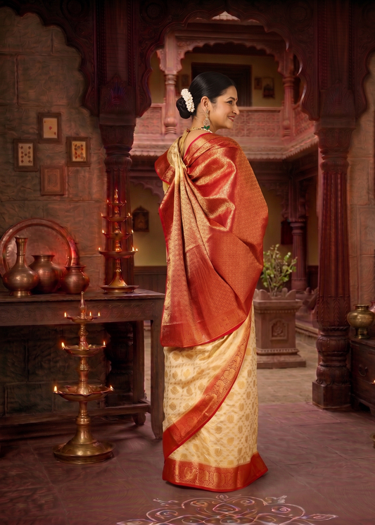 Off White Red Woven Design Balaton Saree