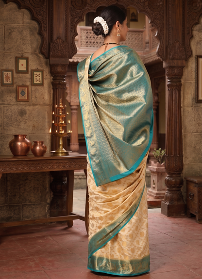 Off White Dark Blue Woven Design Balaton Saree