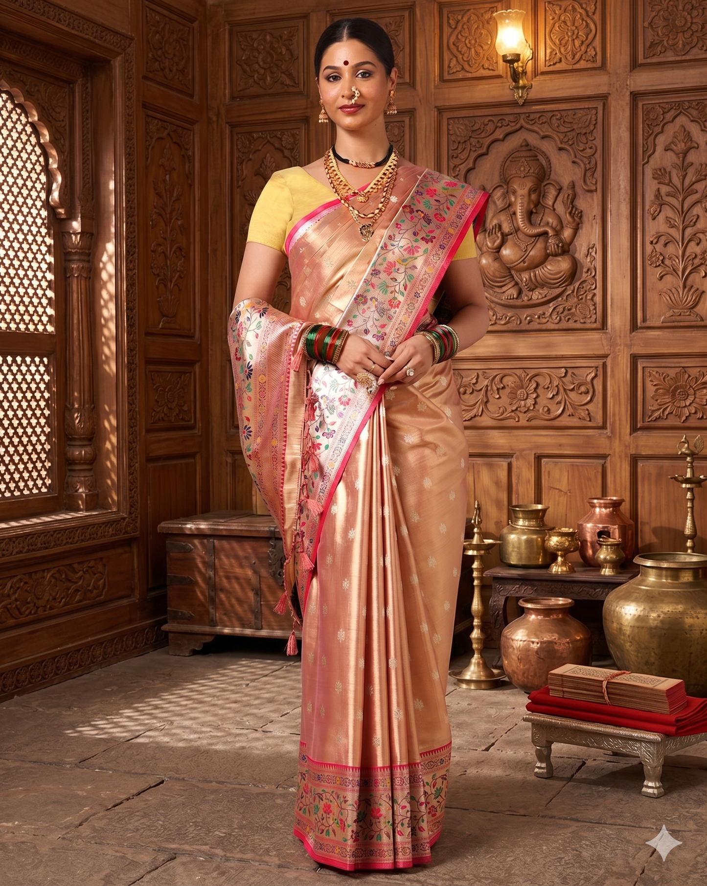 Orange Woven Design Viscoris Saree