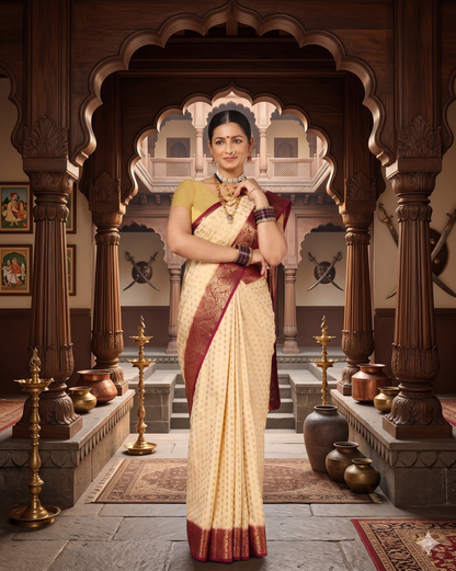 Off White Maroon Woven Design Balaton Saree