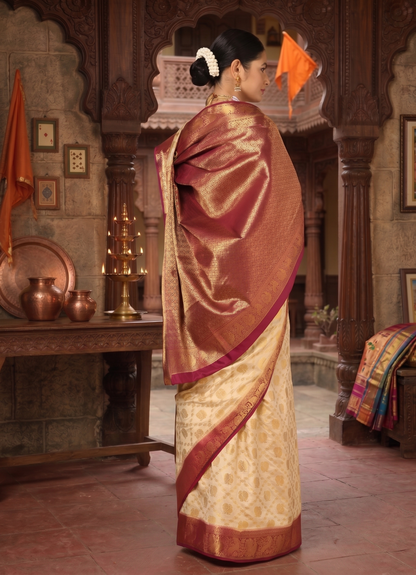 Off White Maroon Woven Design Balaton Saree