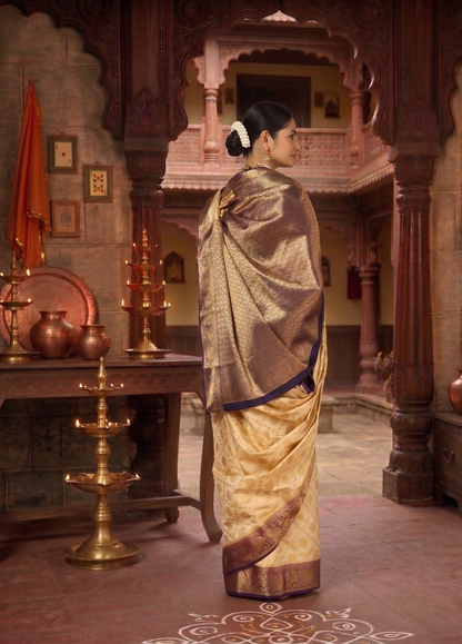 Off White Purple Woven Design Balaton Saree