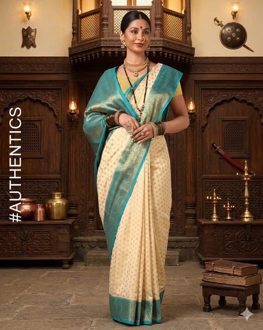 Off White Dark Blue Woven Design Balaton Saree