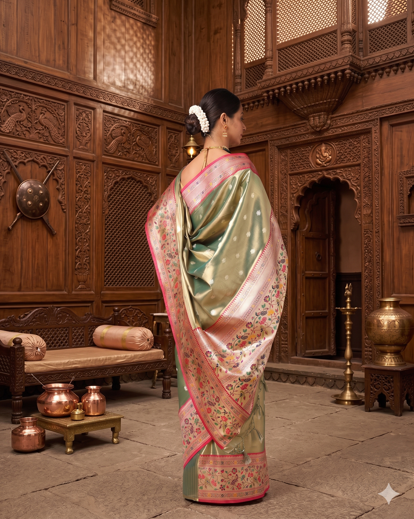 Green Woven Design Viscoris Saree
