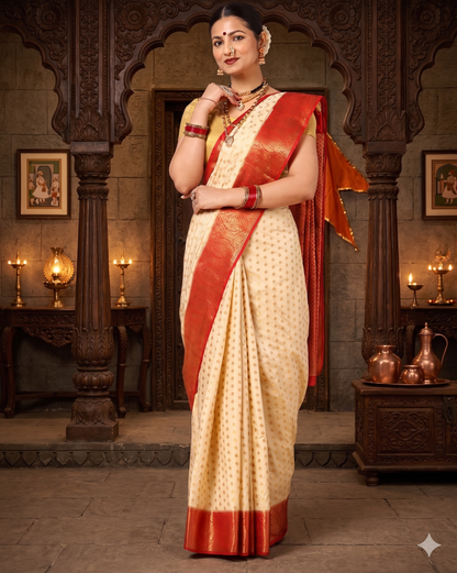 Off White Red Woven Design Balaton Saree