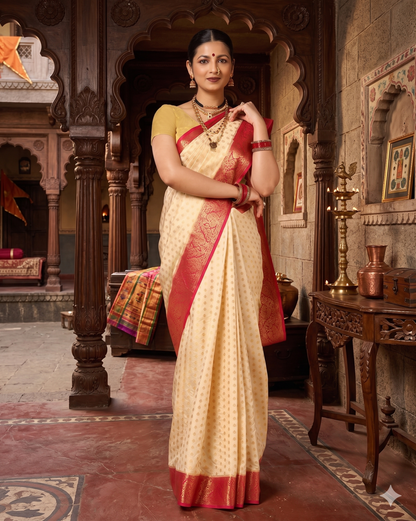Off White Red Woven Design Balaton Saree