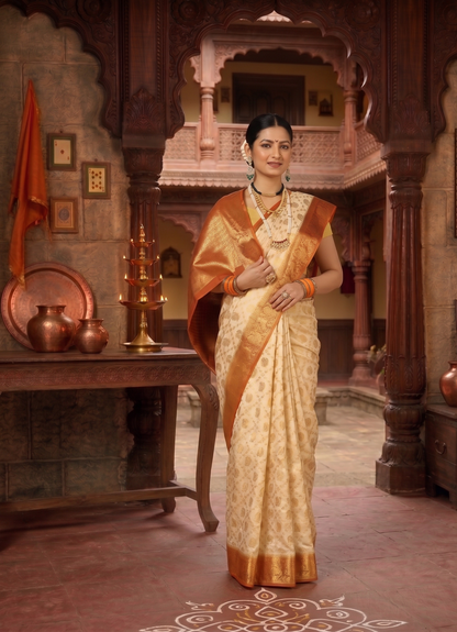 Off White Mustard Woven Design Balaton Saree