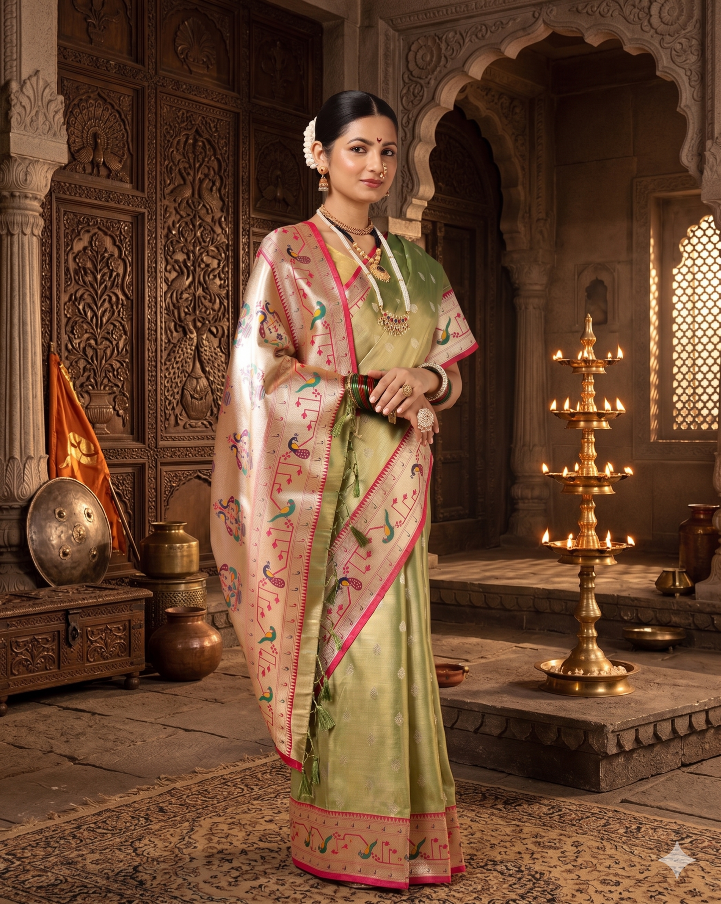 Green Woven Design Viscoris Saree