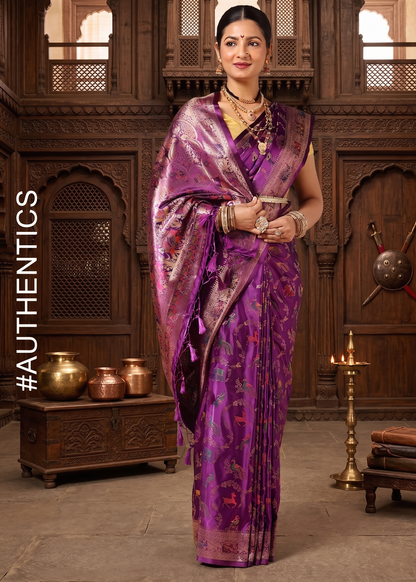 Purple Woven Design Satin Saree