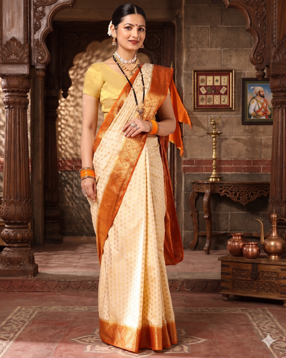 Off White Orange Woven Design Balaton Saree