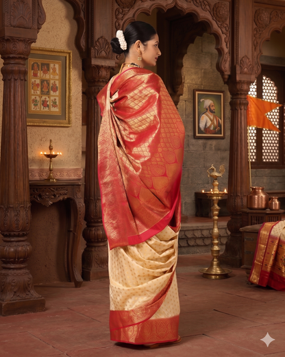 Off White Maroon Woven Design Balaton Saree