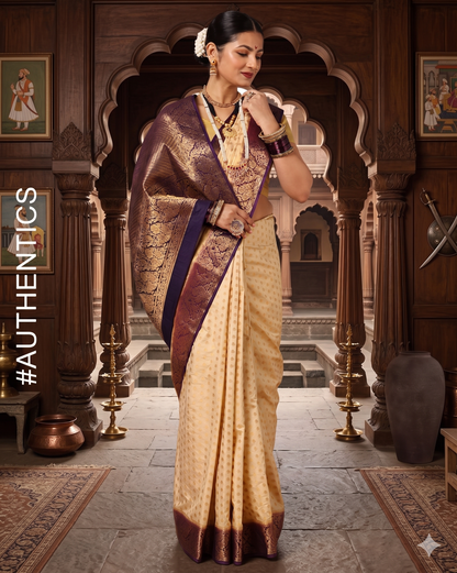 Off White Navy Woven Design Balaton Saree