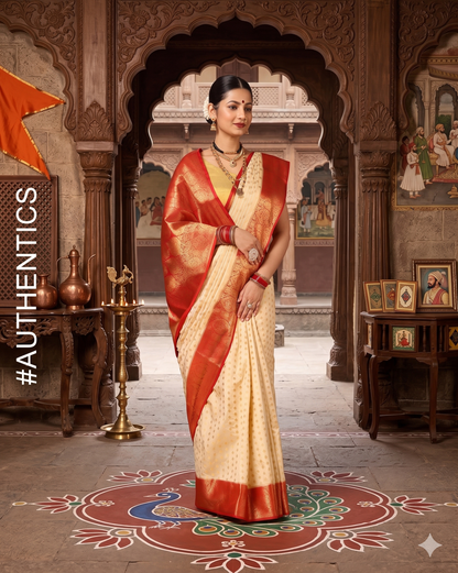 Off White Red Woven Design Balaton Saree