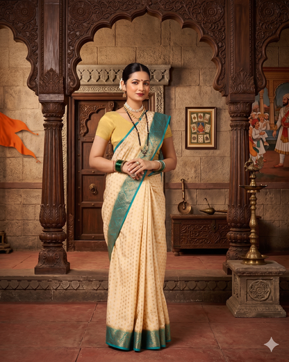 Off White Dark Blue Woven Design Balaton Saree