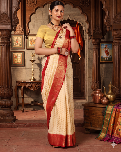 Off White Maroon Woven Design Balaton Saree