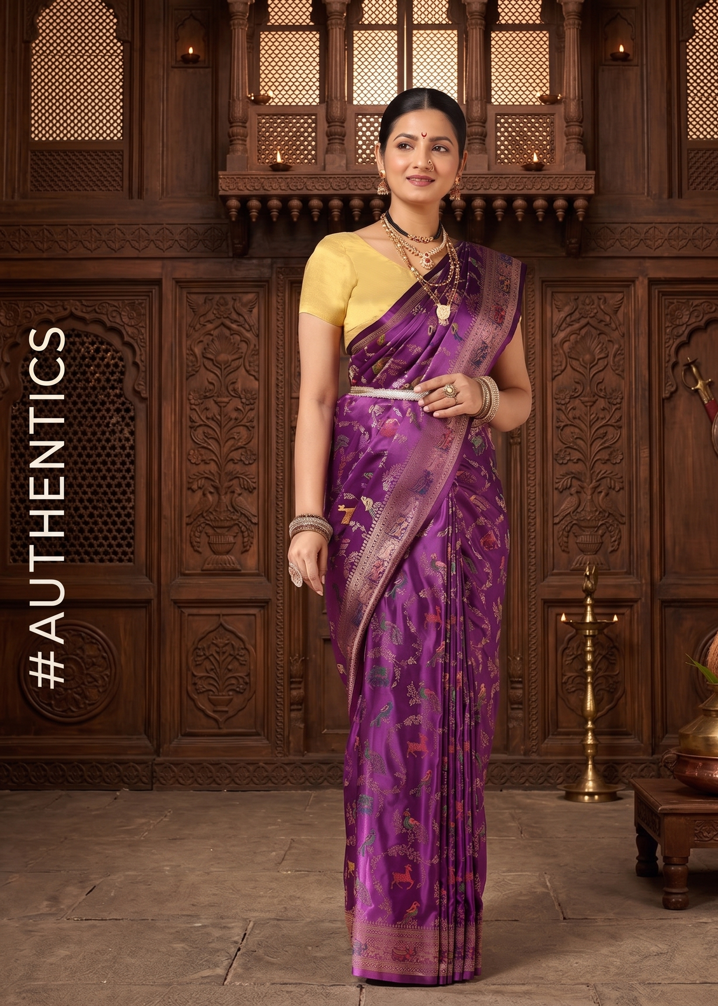 Purple Woven Design Satin Saree