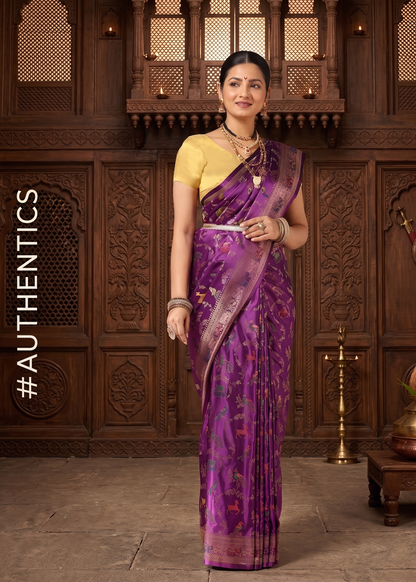 Purple Woven Design Satin Saree