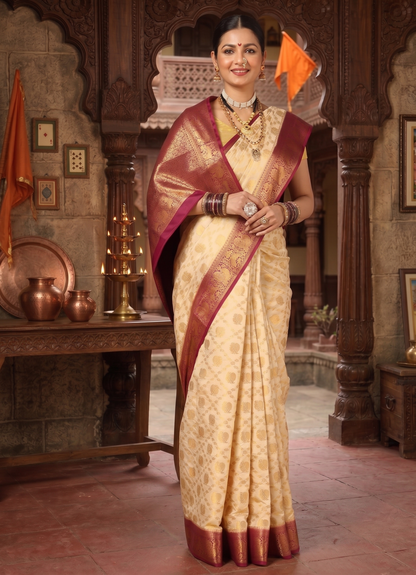 Off White Maroon Woven Design Balaton Saree