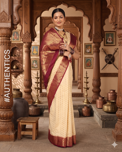 Off White Maroon Woven Design Balaton Saree